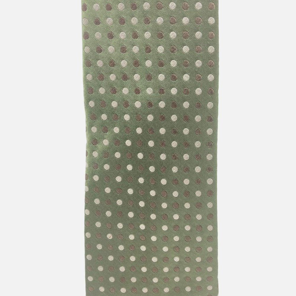 Geoffrey Beene Metallic Green Brown White Polka Dot 100% Silk Neck Tie One Size